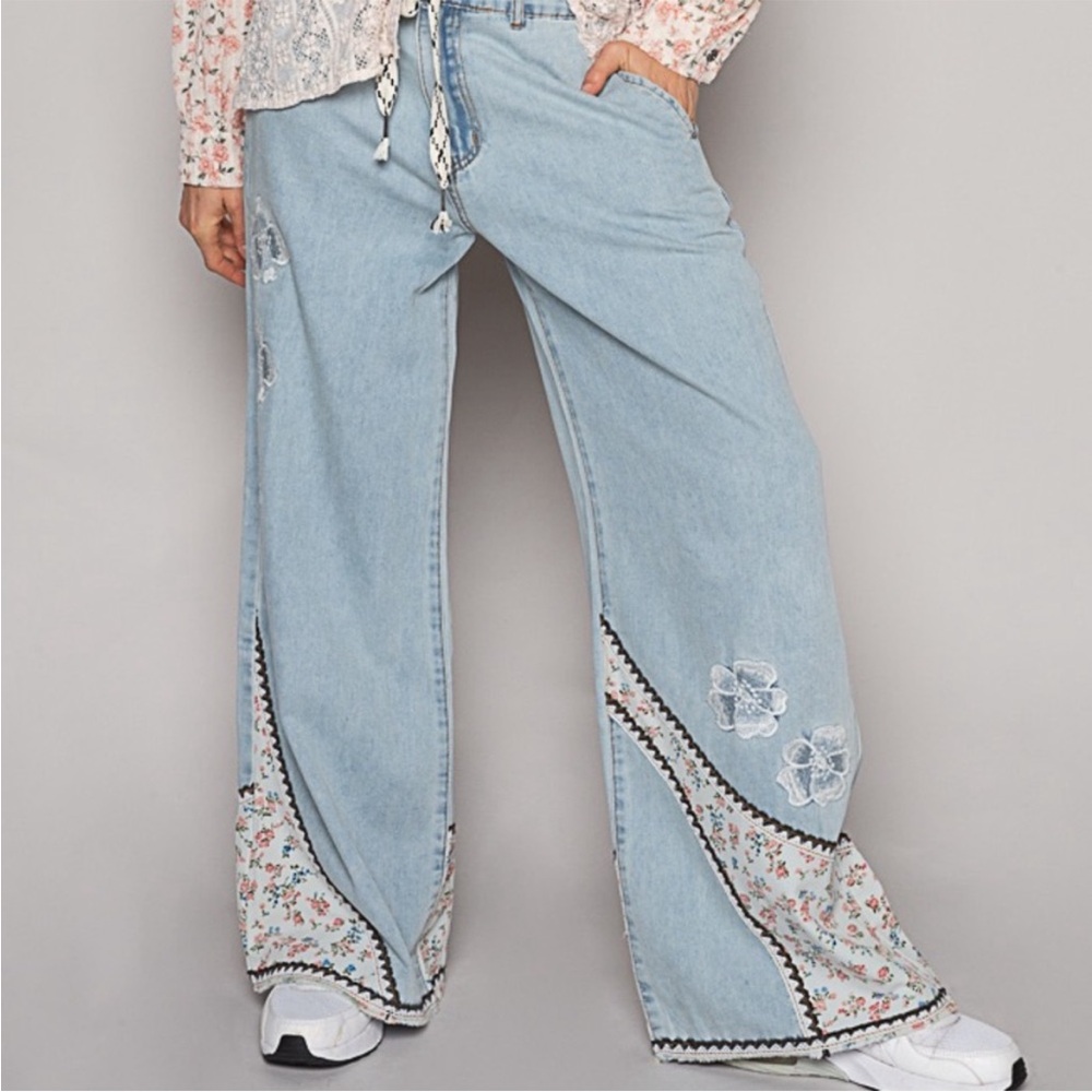 POL Floral Drawstring Denim Pants